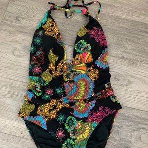 Trina Turk black patterned one piece swimsuit